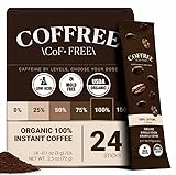COFFREE Organic Instant Coffee Packets - 100% Caffeine, Convenient Coffee Sticks, Mold Free, Low Acid Arabica Beans for On-the-Go Energy - Hot or Cold Rich Taste Single Serve Travel Packets 24 Count