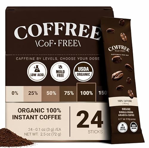 COFFREE Organic Instant Coffee Packets - Mold Free, Low Acid,