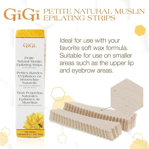 GiGi Waxing Strips for Hair Waxing/Hair Removal, Petite Natural Muslin, 100 Epilating Strips |