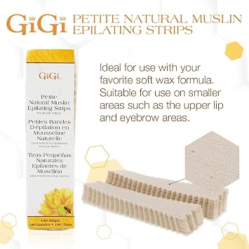 GiGi Waxing Strips for Hair Waxing/Hair Removal, Petite Natural Muslin, 100 Epilating Strips |