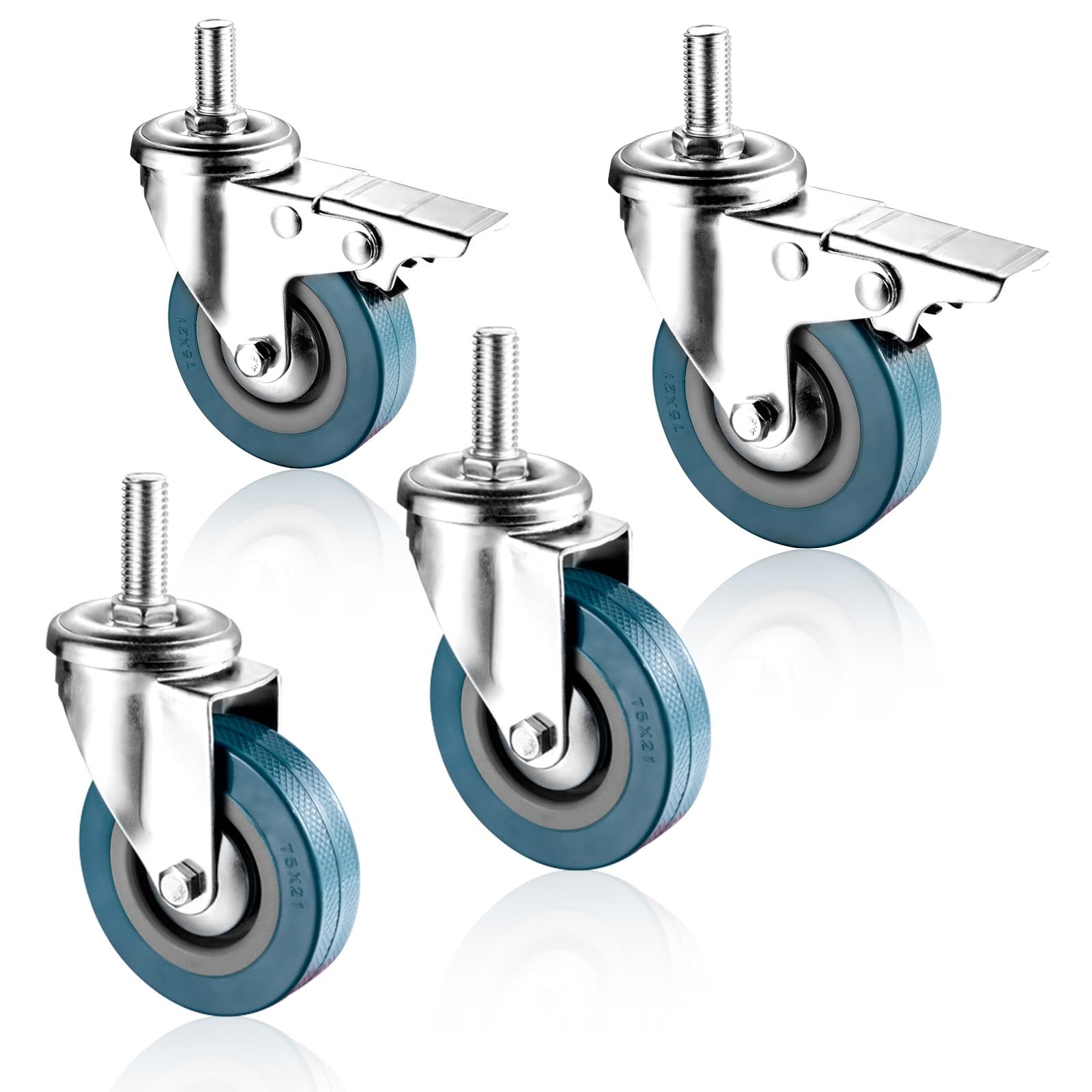 GYRAZXS Set of 4 Heavy Duty Swivel Castors with Brakes M10 12 x 30mm Wheels for Furniture and Trolley Transport Industrial Castors for Easy Mobility