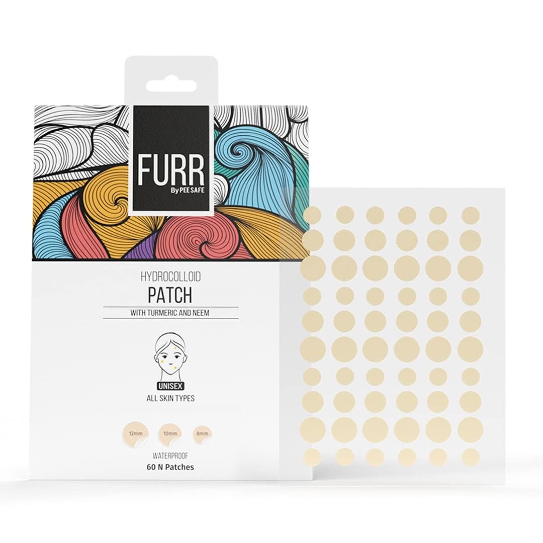 FURR Acne Patches | 60 Hydrocolloid Pimple Patches in 3 SIZES | with TURMERIC & NEEM | ABSORBS Oils & Prevents SCARRING | Anti Inflammatory | For all Skin Types | Reduces Acne, Spots and Blemishes
