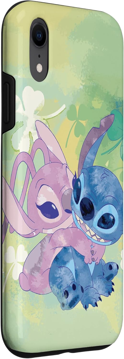 Disney Stich and Angel Shamrock Green Case for iPhone XR