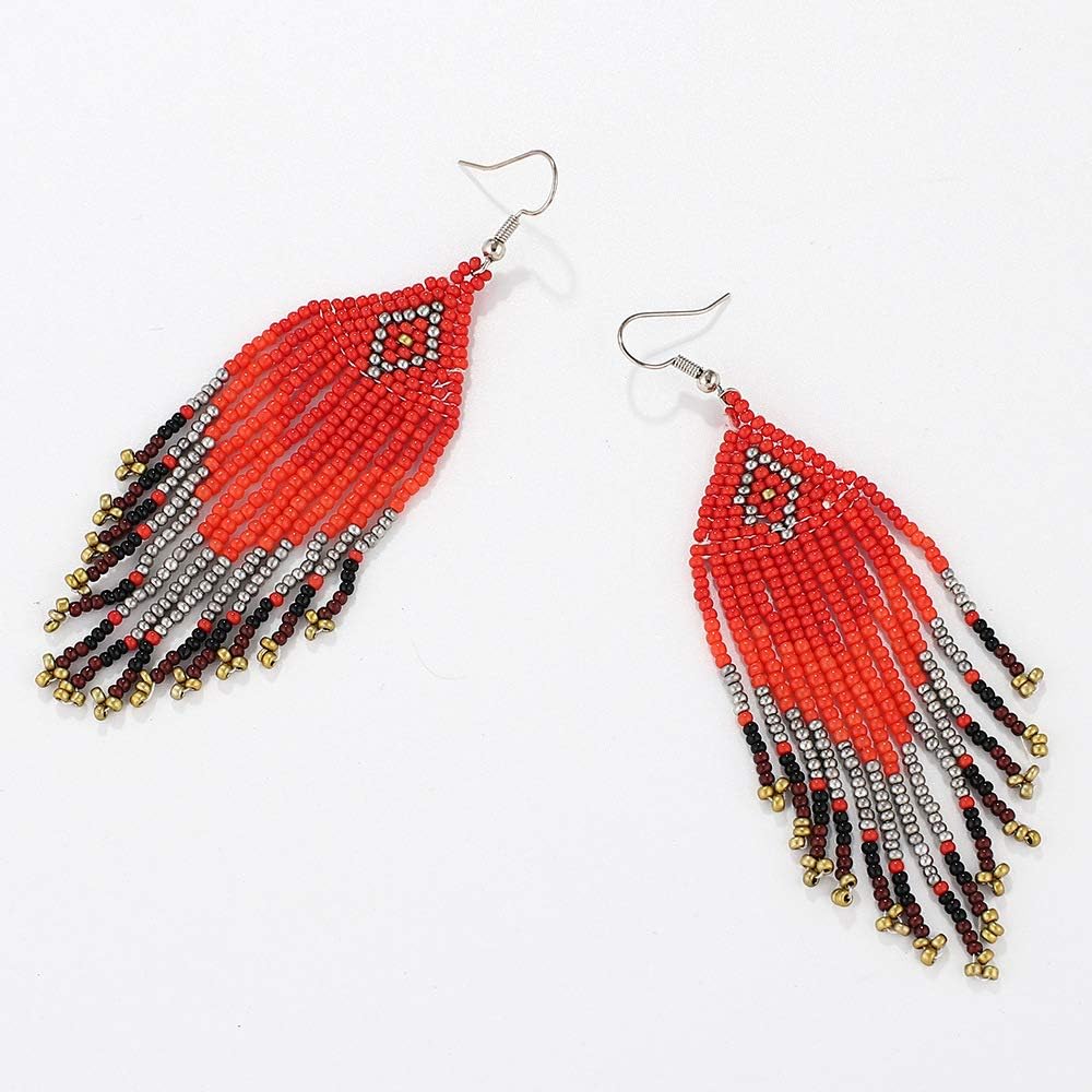 Weicam Women Jewellery 4 Pair Multicolor Nation Bohemian Style Tassel Earrings Handmade Beaded Jewelry - Image 8