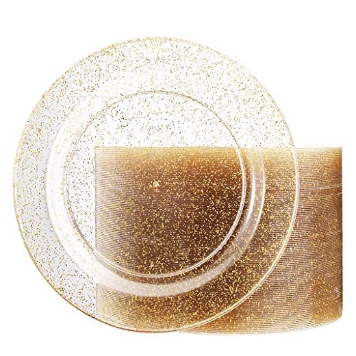 Liacere 100Pieces Gold Plastic Plates-Disposable Gold Glitter Appetizer Plates-7.5inch Premium Plastic Salad/Dessert Plates for Wedding &Parties