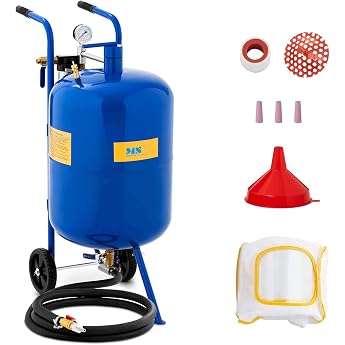 MSW MSW-MS76A Mobile Sandblasting Machine Sand Blasting System Sand Blaster Tank 76 L Length of Working Hose 2.5 m Working Pressure 7.6 bar