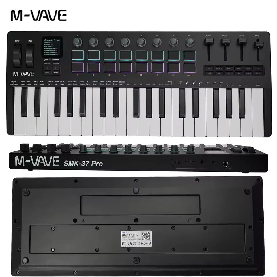 M-VAVE 37-Key MIDI Keyboard Controller – Velocity-Sensitive Keys