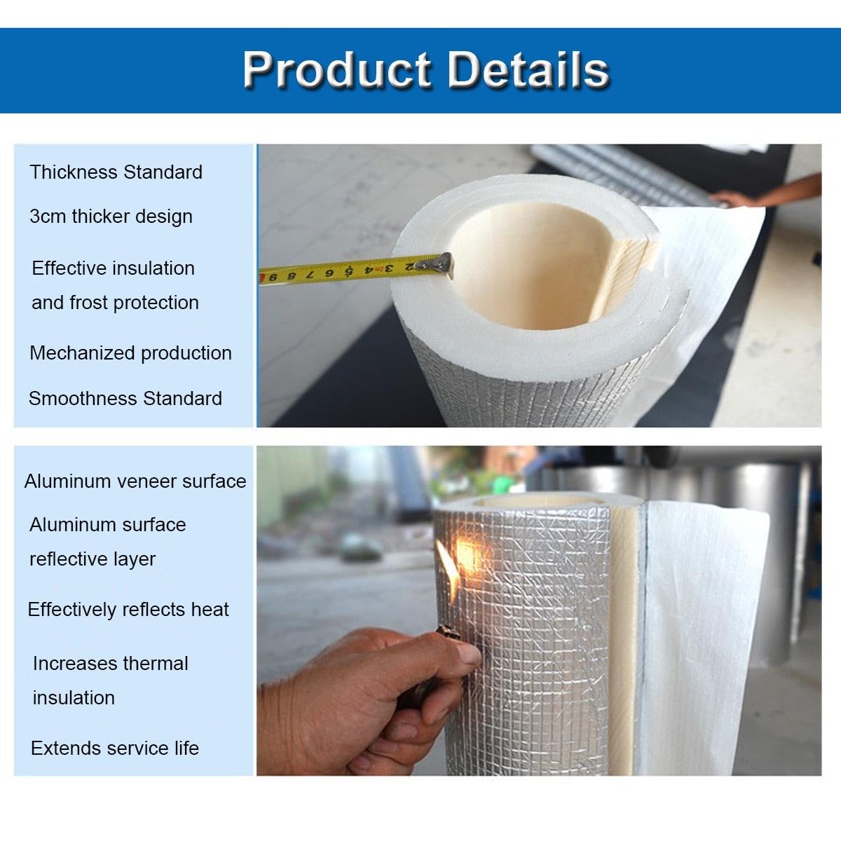 Tubo de espuma aislante for tuberías autoadhesivo, envoltura de papel de aluminio de 4/5 "a 4-1/2" ID, 1 pieza(1.18x4-1/2")