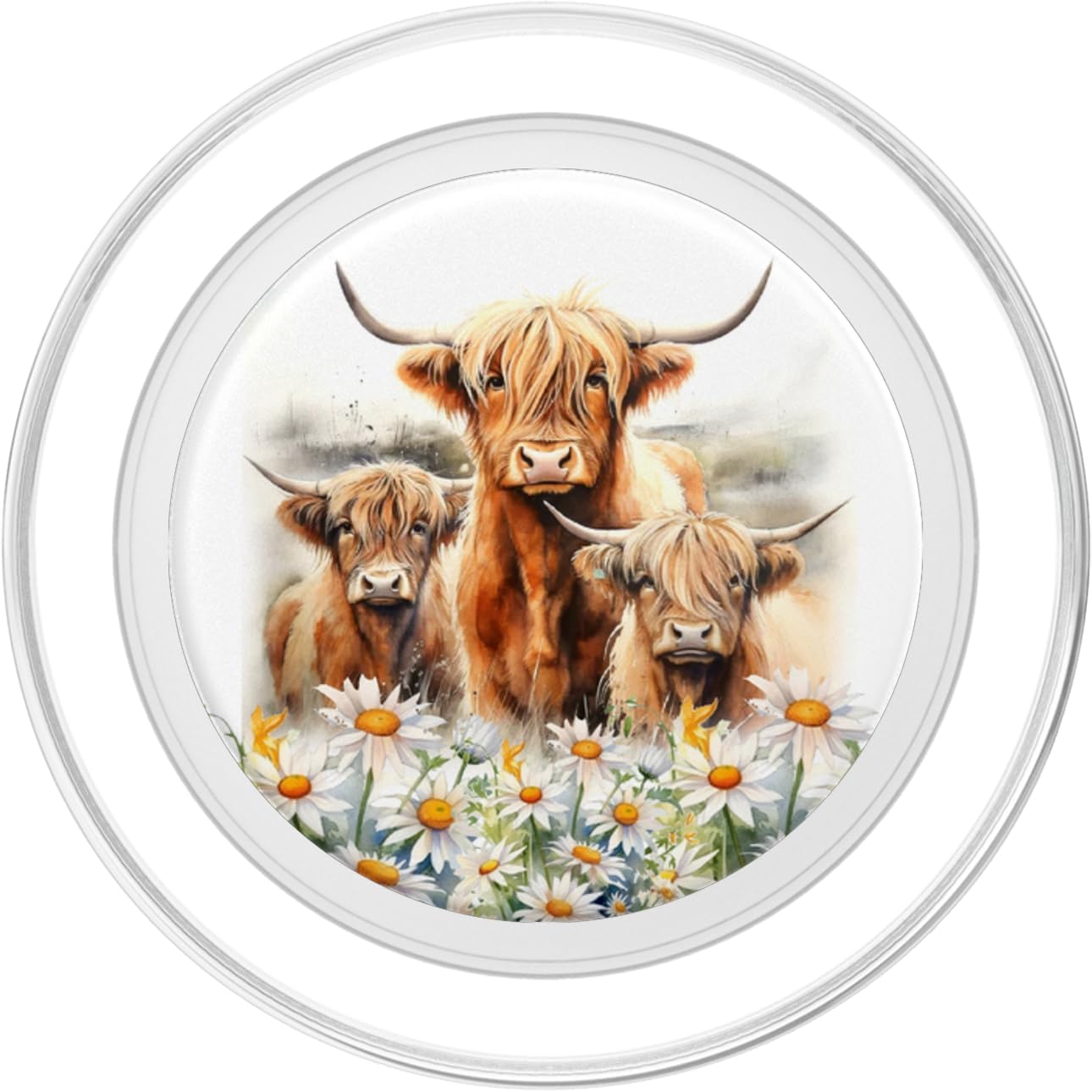 Boho Farmhouse Highland Cow Daisy Flowers Watercolor Art PopSockets MagSafe PopGrip for iPhone
