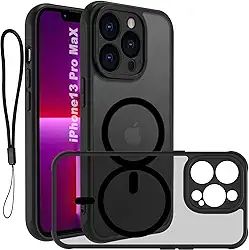 USTIYA Magnética Capa para iPhone 13 Pro Max 6,7 polegadas Case Matte Acrílico Uso Resistente Protetora de Câmera Capinha Acessórios para Celular com Cordão Preto FGCX