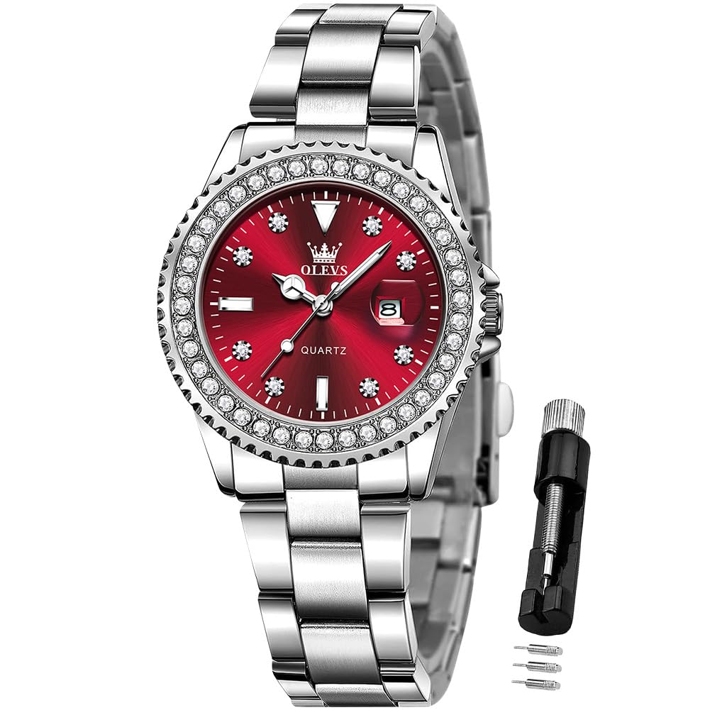 OLEVS Ladies Watch Diamond Dress Quartz Analog Female Watches Stainless Steel Two Tone Waterproof Luminous Day Date for Womens Wrist Watch Gift