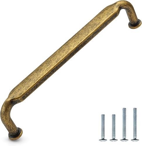 Paquete de 10 tiradores de latón antiguo de 5 pulgadas (5.039 in) con agujero central de bronce retro para cajones, manijas de tocador de aleación