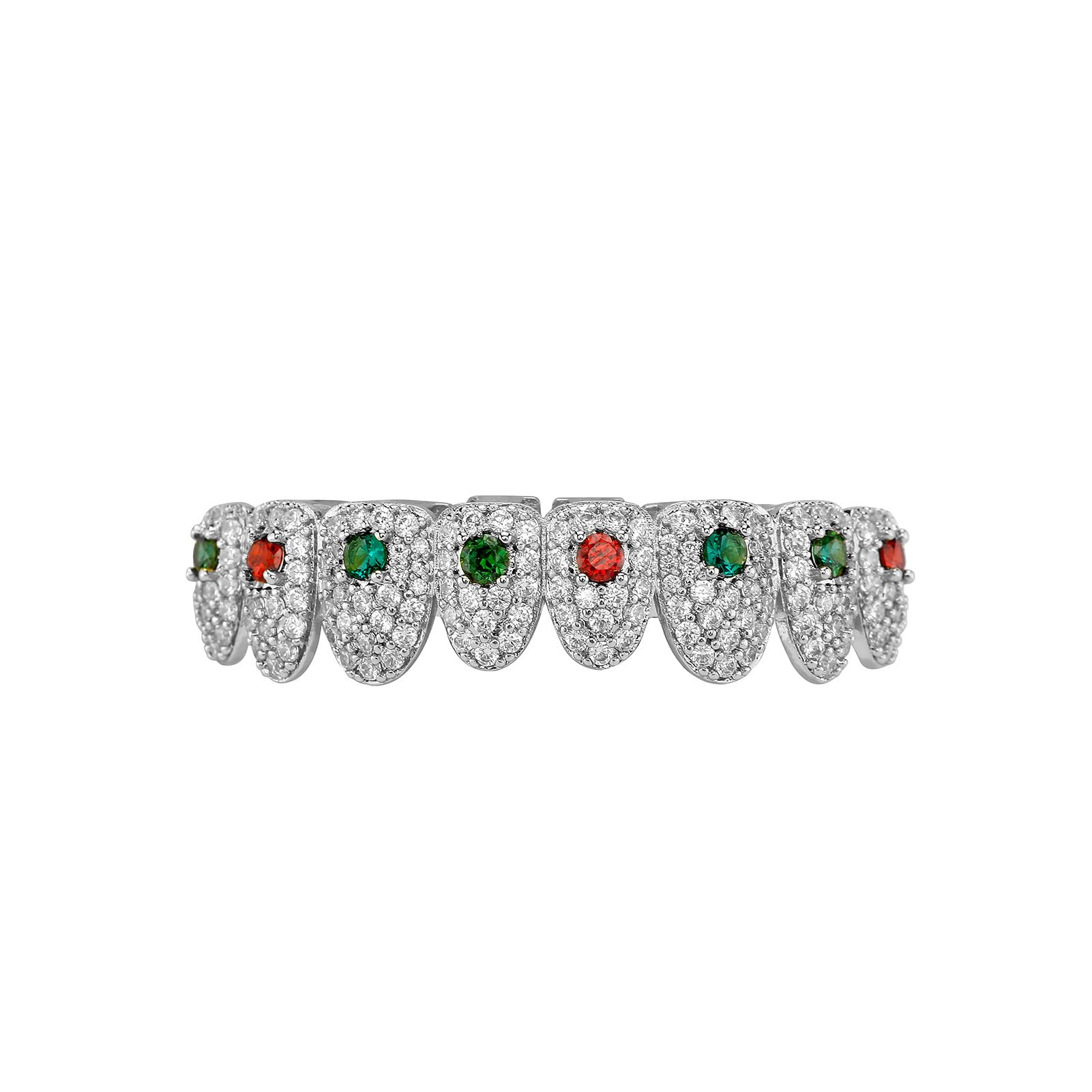Iced Out Grillz dla mężczyzn i kobiet – hip-hopowe akcesoria do zębów w srebrnym i złotym stylu, ustnik do kostiumu rapera, z silikonowymi listwami, idealny do górnych zębów, stylowa błyszcząca moda