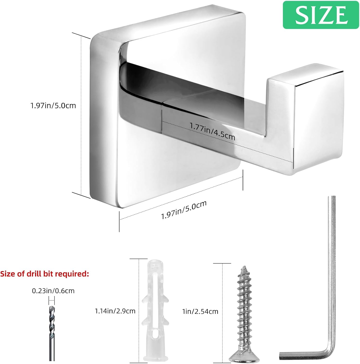 Heavy Duty Stainless Steel Towel Hooks, Wall Mounted Square Robe Hooks for Bathroom, Kitchen, Bedroom, Hotel Chrome Polished 2 Pack