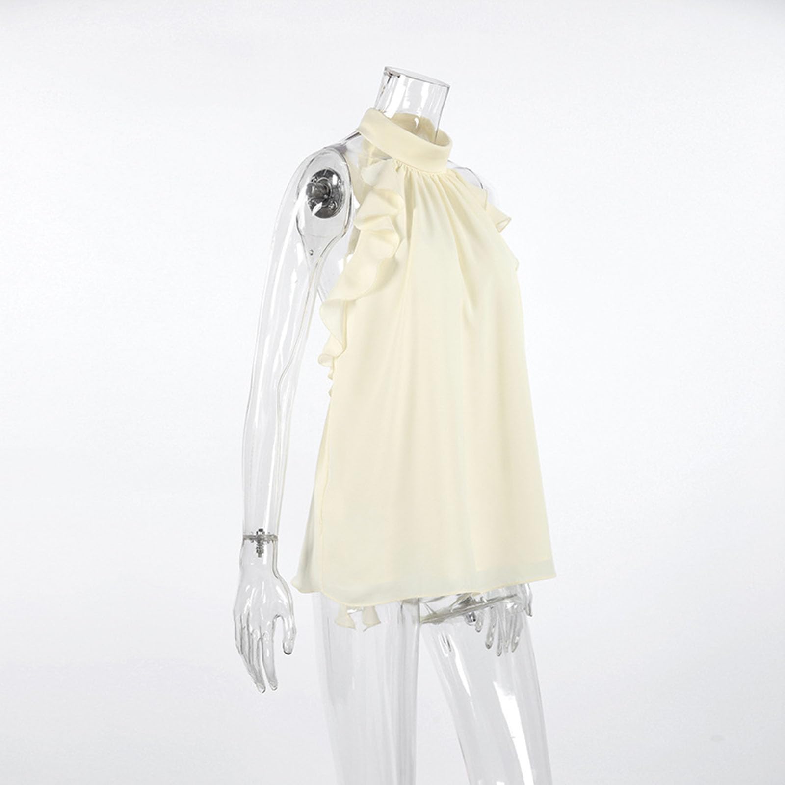 Débardeur Femme en Chiffon à Volants, Dos Nu, Sans Manches, Blouse Décontractée d'Été, Top pour Sortir