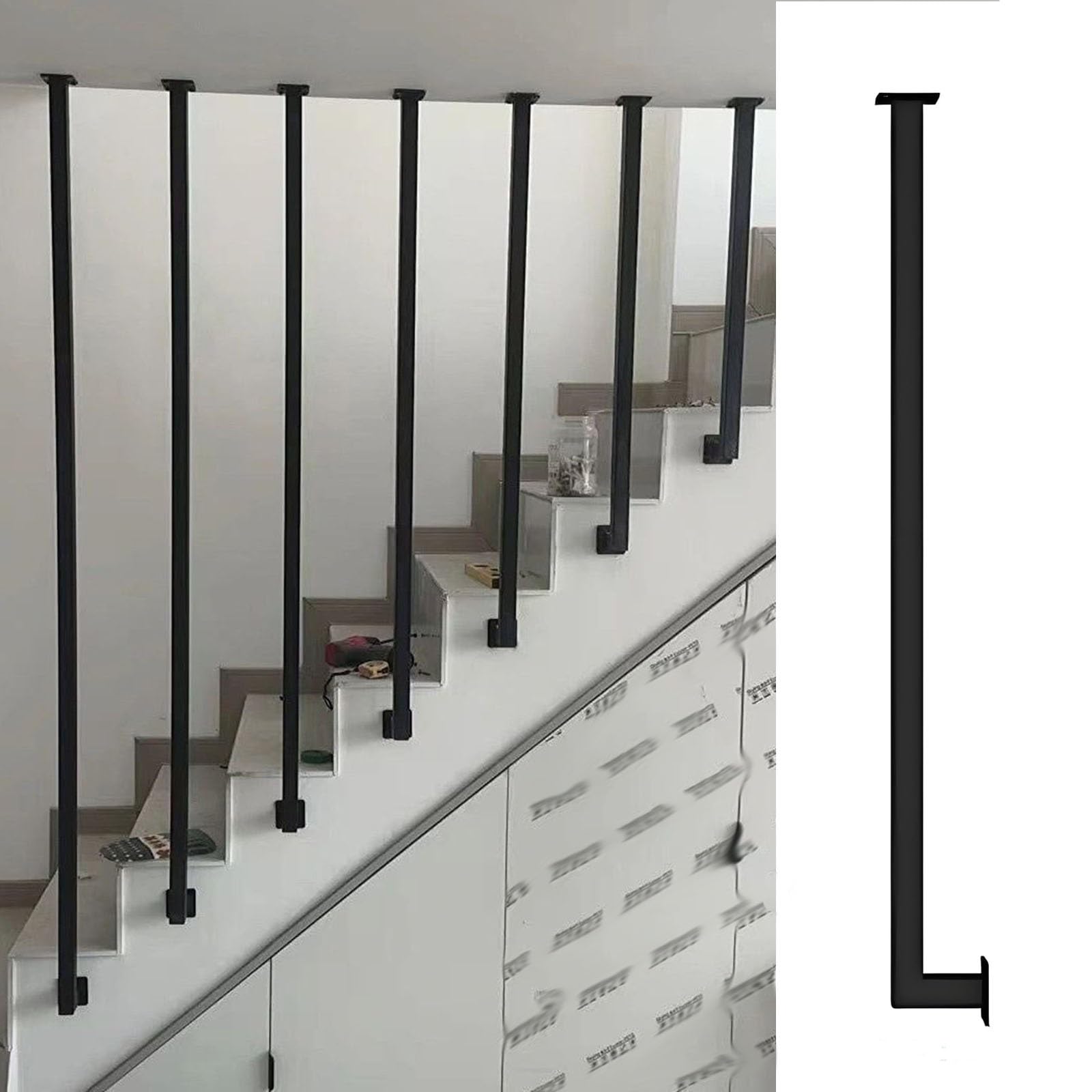 Chzdpp Style A (1 Pc) Staircase Balusters For Level And Slope Staircases, Customizable Spindles For Staircase With Screws, Black Universal Metal Balusters For Prevent Falling(,95Cm/37.4In/3.1Ft)