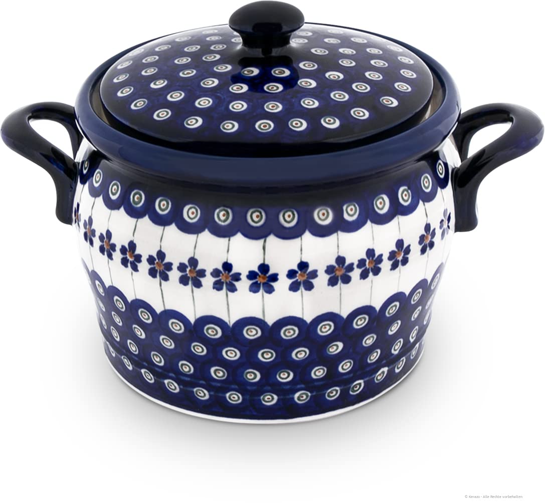 Original Bunzlauer Keramik 1,75 Liter Rumtopf/Mehrzwecktopf/Keramiktopf Ø16,5 cm im Dekor 166a