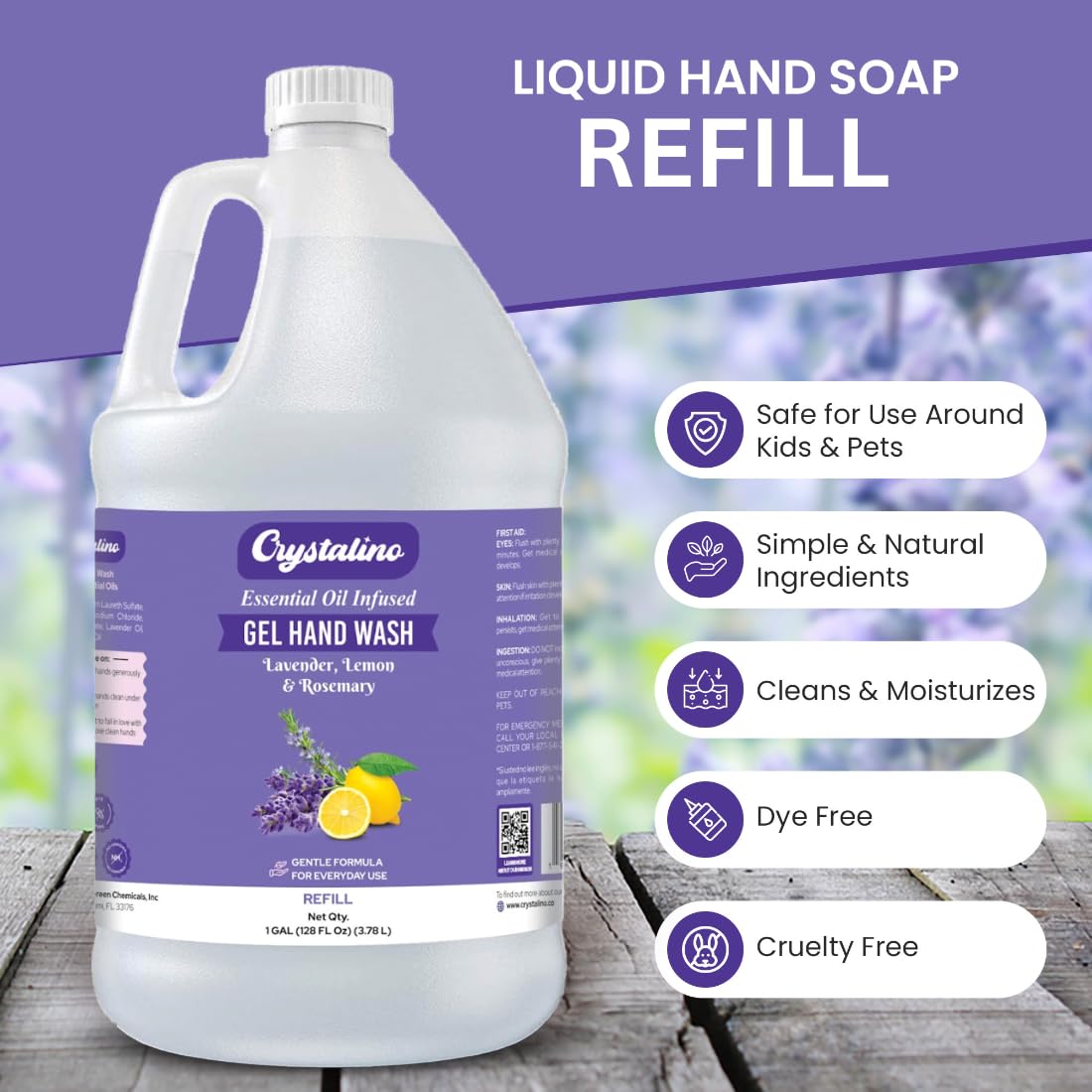 Sapone liquido per le mani con olio essenziale di lavanda, ricarica da 3,8 litri, non tossico, per bagno, non antibatterico