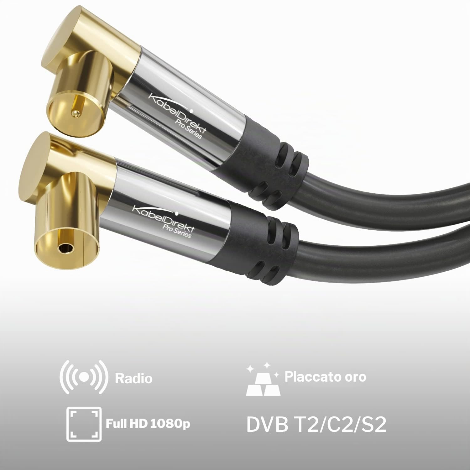 KabelDirekt - Cavo Antenna TV 4K Coassiale 90° Angolato - 0,5 m - Per TV Digitale e Analogica - Disponibile in 0,5-20 m (Spina/Presa Angolata, DVB-C/T/S, Nero)