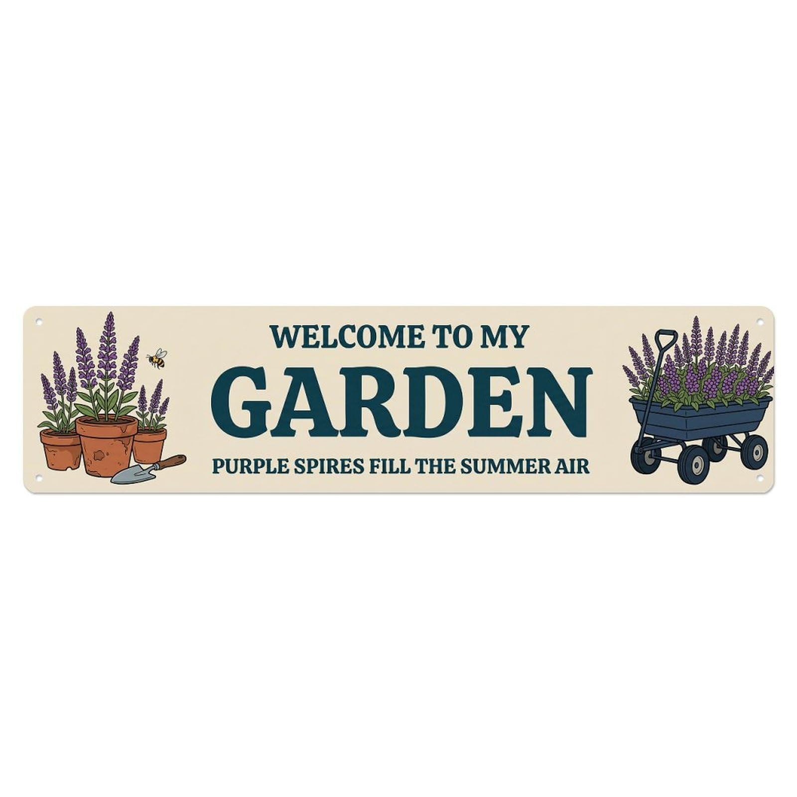 Welcome To My Garden Retro Salvia Purple Spikes Metal Tin Sign