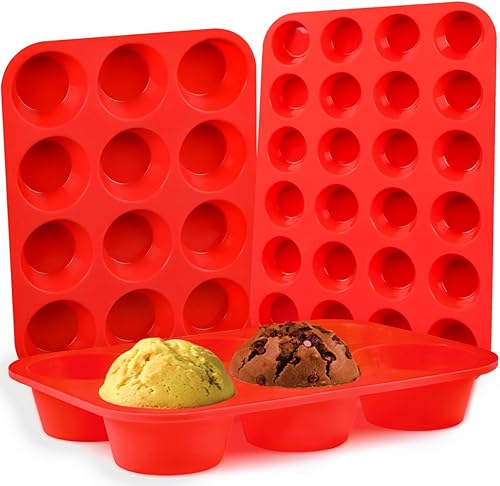 Miniatura 8 de CAKETIME Molde de silicona para magdalenas de 12 tazas, antiadherente, sin BPA, de tamaño regular, molde de silicona