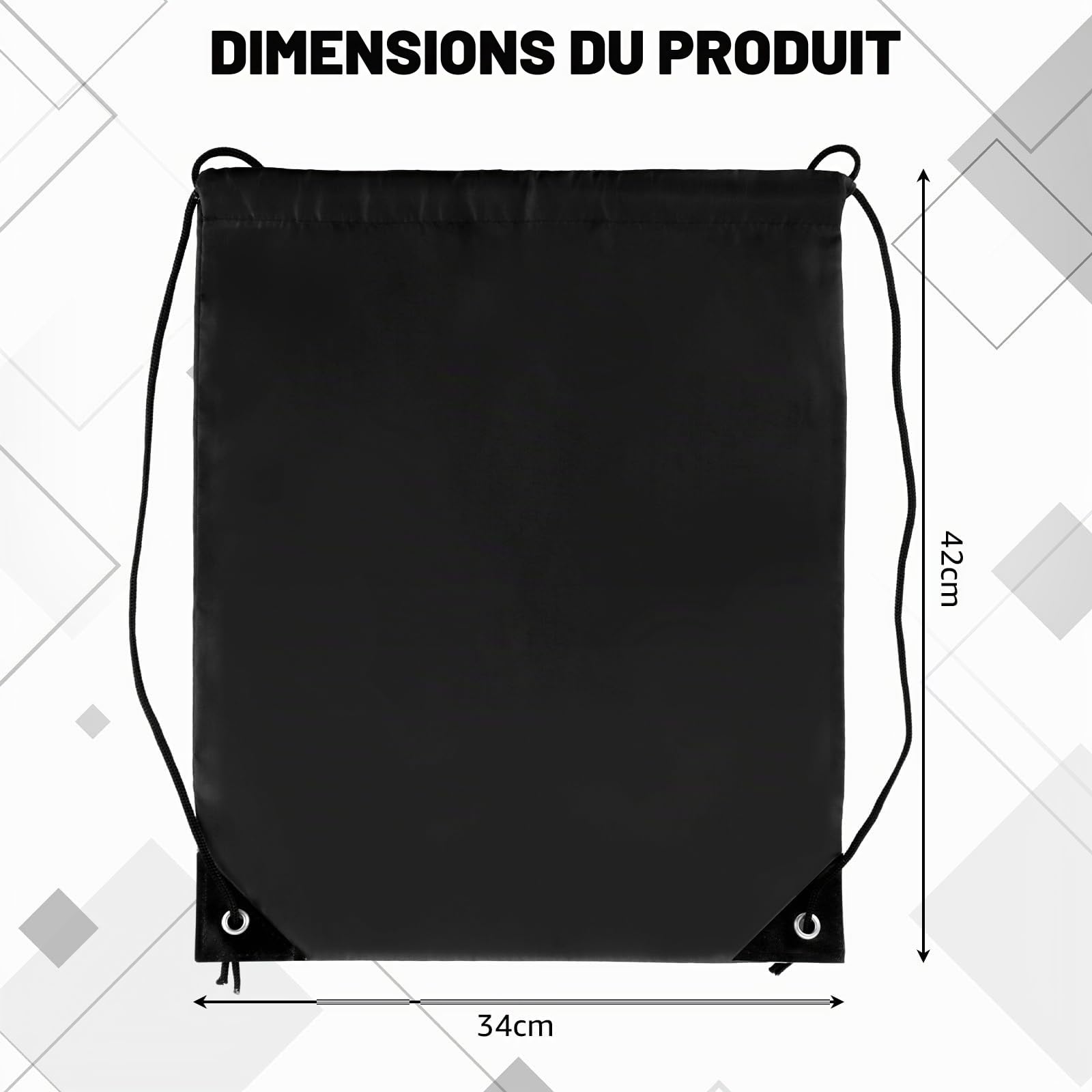 DAJAVE Lot de 40 sacs de gymnastique noirs avec cordon de serrage - En polyéthylène - Étanche - Pour le sport, l'école, la gym, les voyages, Noir , no, N°