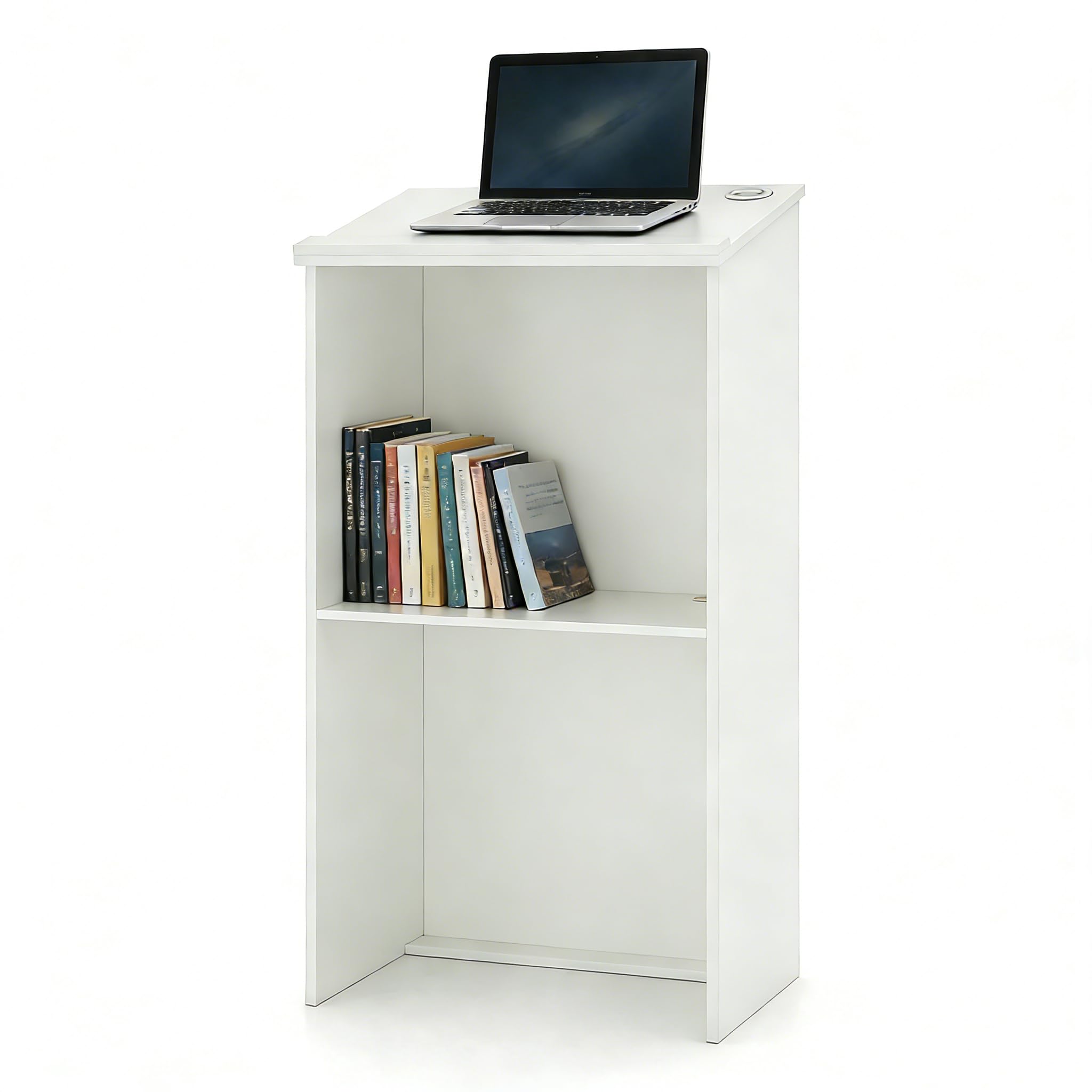 LIFEZEAL Leggio, Podio, Pulpito per Conferenze, Tavolo per Presentazioni, Scrivania per Discorsi Pubblici, Porta PC, Piano Inclinato, Ripiano Nascosto, per Chiesa, Aula, Legno, 58x40x116,5cm, Bianco