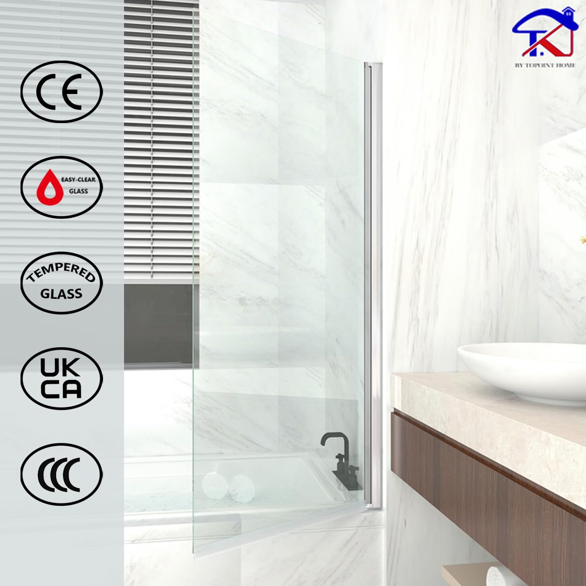 T&K Mampara de ducha para bañera, 70 x 140 cm, cromado, plegable, borde cuadrado de 5 mm, cristal de seguridad templado por ambos lados, fácil de limpiar, accesorio de ducha para bañera