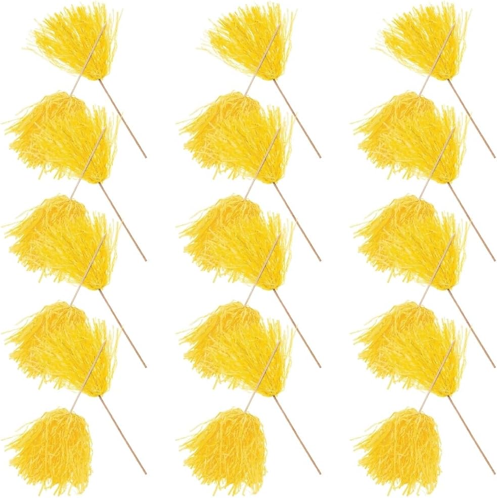 Fun Express Yellow Spirit Pom Pons - Bulk Set of 25 - School Spirit and Sports Rally Supplies - VBS Vacation Bible School Supplies/Decor