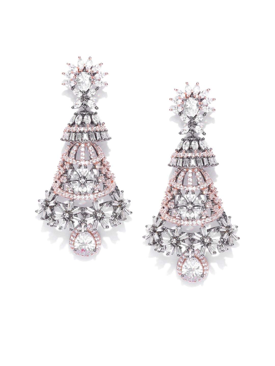 Priyaasi Gold Brass Stone Studded Double Tone Drop Earring for Womens, Girls - Bell Shaped Modern Earrings (B07ST1SFZC) Amazon Price History, Amazon Price Tracker