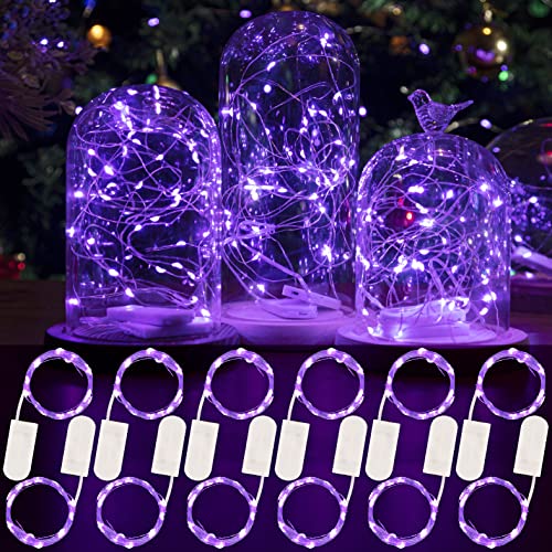 HXWEIYE 12 Pack LED Fairy Lights Battery Operated, 7ft 20LED Purple Mini String Mason Jar Lights, Waterproof Firefly Starry for Indoor Outdoor Halloween Thanksgiving Purple 12 Pack