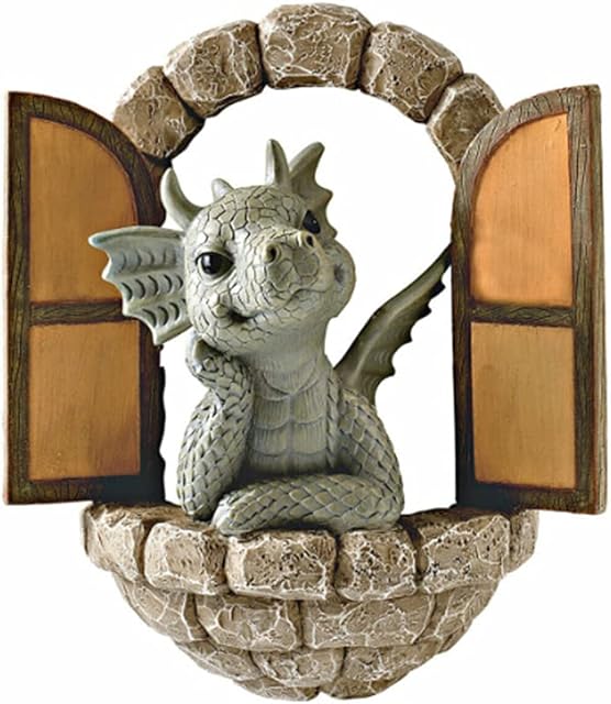 Lovely Courtyard Dinosaur Sculpture Wall Decoration, Weatherproof Resin Statue Miniatures, Lovely Dragon Garden Ornaments for Patio Yard