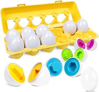 Montessori Toys for 3 Year Olds, Matching Eggs Toddler Toys, Sorting & Color Recognition Toys for Toddlers, Learning Educational Toys for Boy Girls Gifts, Easter Egg Toy,Set of 12 Shape Eggs