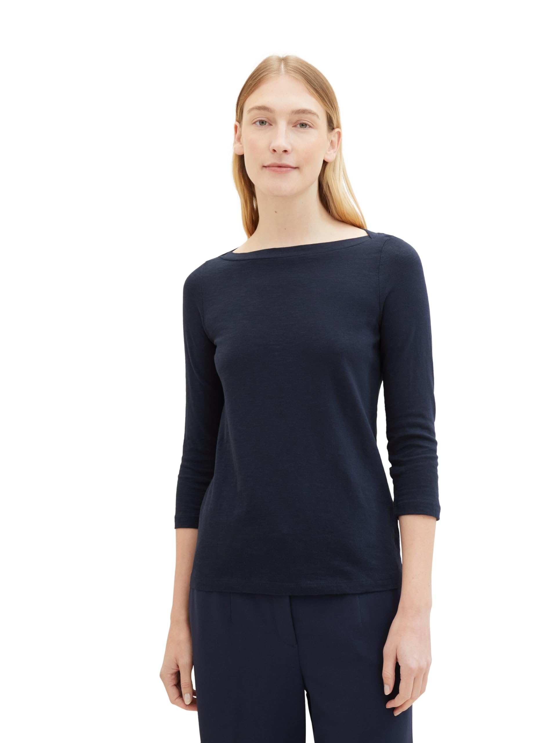 TOM TAILOR Damen Basic T-Shirt mit 3/4-Arm, 10360 - Real Navy Blue, L