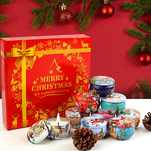 Kerstgeurkaarsenset voor vrouwen | 9-pack 2,5 oz aromatherapie kaarsen cadeau set voor angst en stress, natuurlijke soja, draagbare kaarsen voor Kerstmis, verjaardag, Thanksgiving, Moederdag - Afbeelding 4