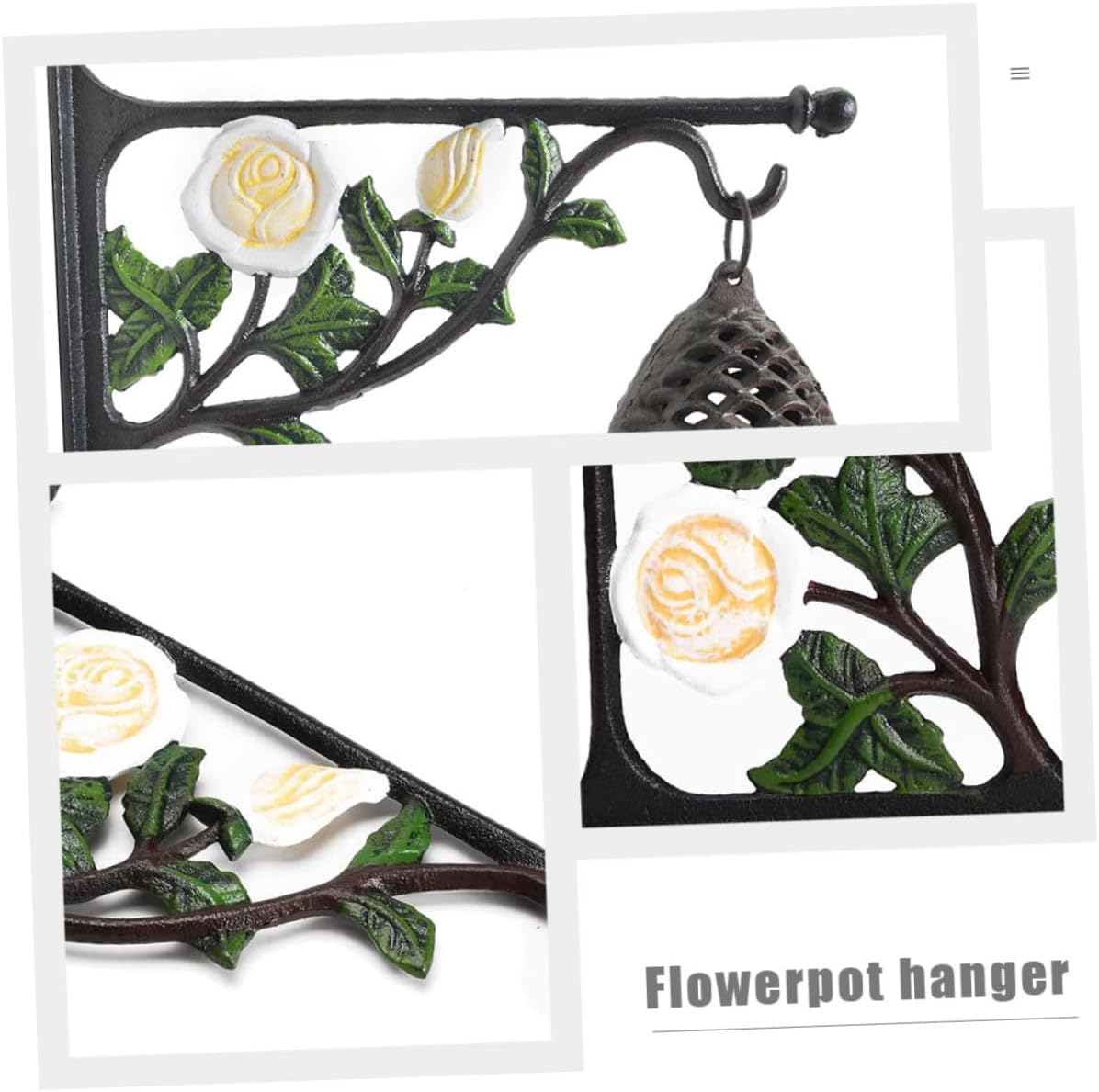 BETOOKY Cast Iron White Rose Wall-Mounted Plant Hook Hanging Basket Bracket for Outdoor Indoor Bird Feeder Wind Chime Lantern Holder Garden Décor