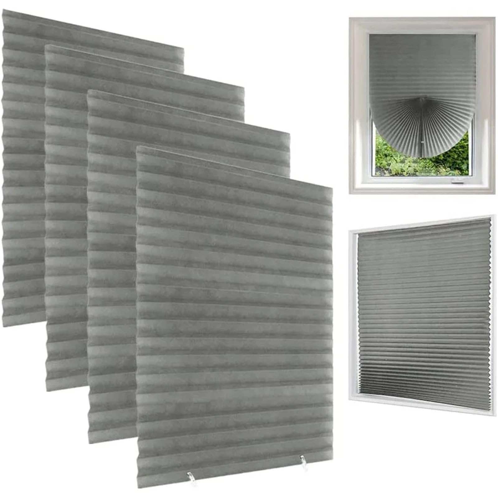 No Drill Blinds White Blind for Window, Temporary Shade, Light Filtering Pleated Fabric,Self Adhesive Blinds Room Darkening(Light Grey)