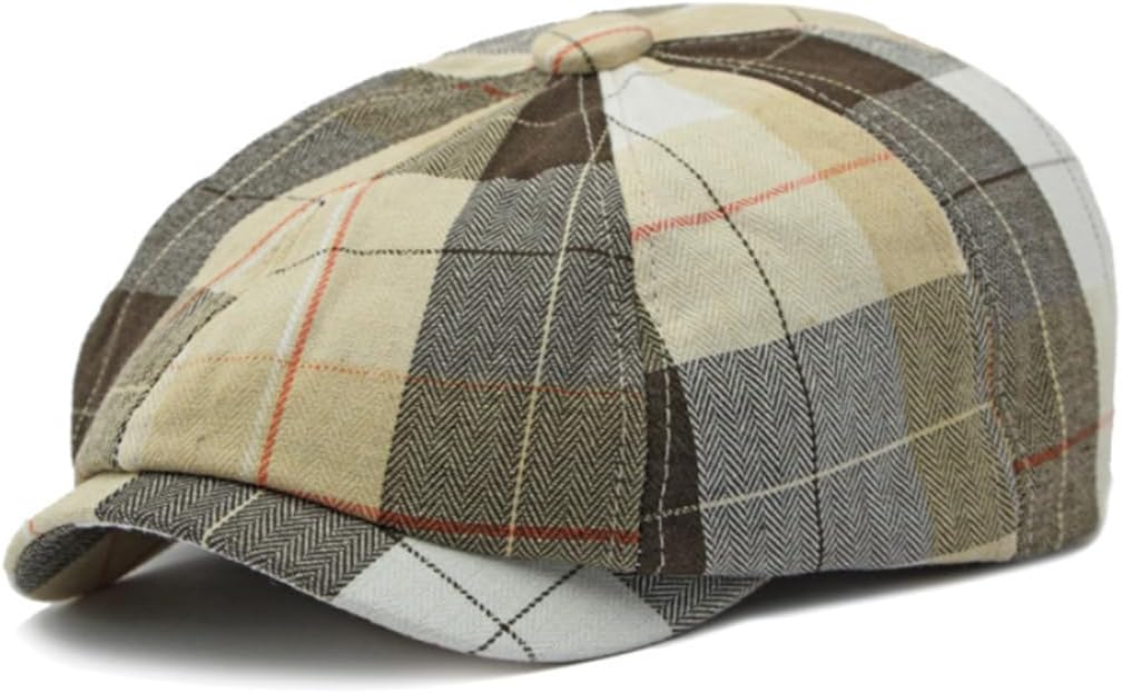 Plaid Newsboy Cap for Men Women, Classic 8-Panel Summer Beret Hat Ivy Gatsby Cabbie Cap