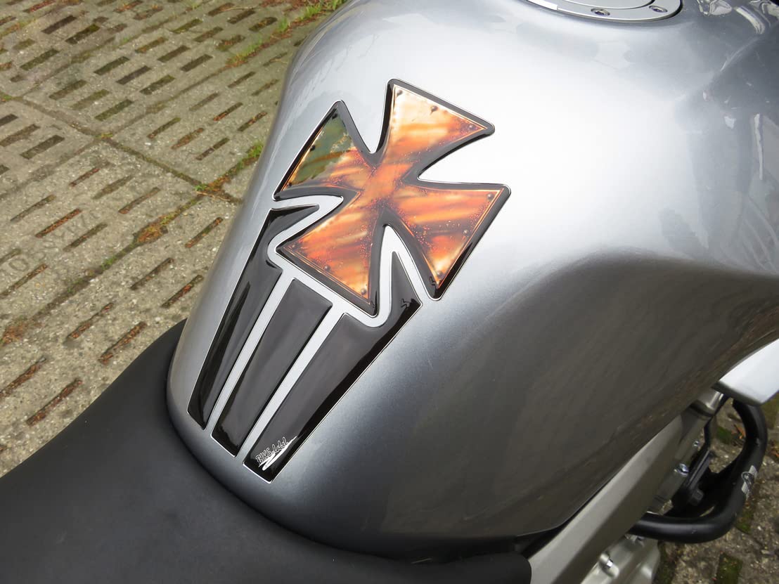 BIKE-label Protège-Réservoir 3D Moto Croix De Fer Chromé - Autocollant Résistant Réservoir