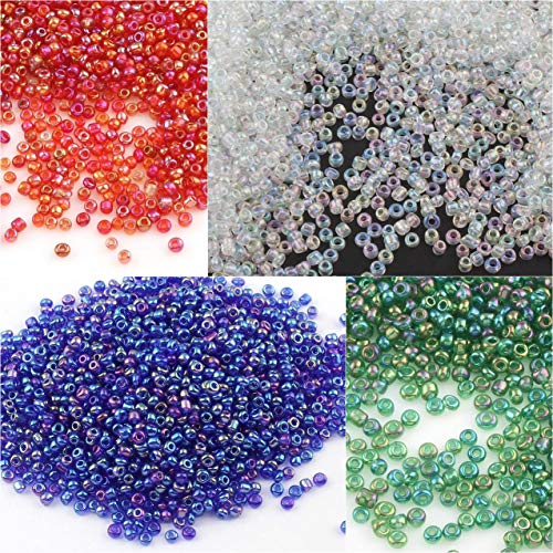 Lot de 6500 perles de rocaille en verre transparent de 2 mm - 4 couleurs - 11/0 - Pour enfants - Couleurs au choix (Crystal AB)