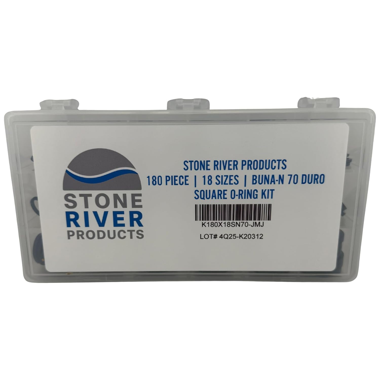 Stone River Products Square O-Ring Kit – 180 Piece, 18 Sizes, Buna-N (Nitrile) 70 Duro Assortment – SN70008–SN70212 Square Seals