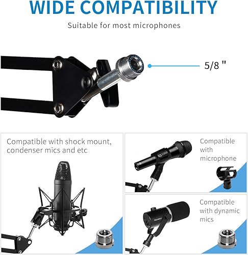 Miniatura 3 de FEELWORLD AMS1 Brazo de brazo de micrófono, soporte de brazo de micrófono ajustable con tornillo de 38 a 58 pulgadas, compatible con PM1 y otros