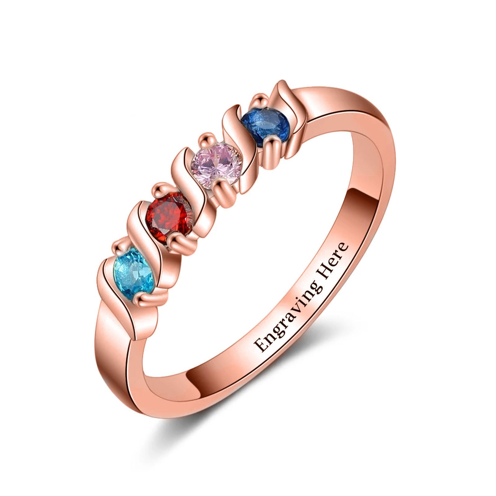 Mothers Day Gifts 10K 14K 18K Gold Personalized Mothers Ring with 2-4 Birthstones and Names for Women Family Jewelry Gifts For Mom Wife Grandma