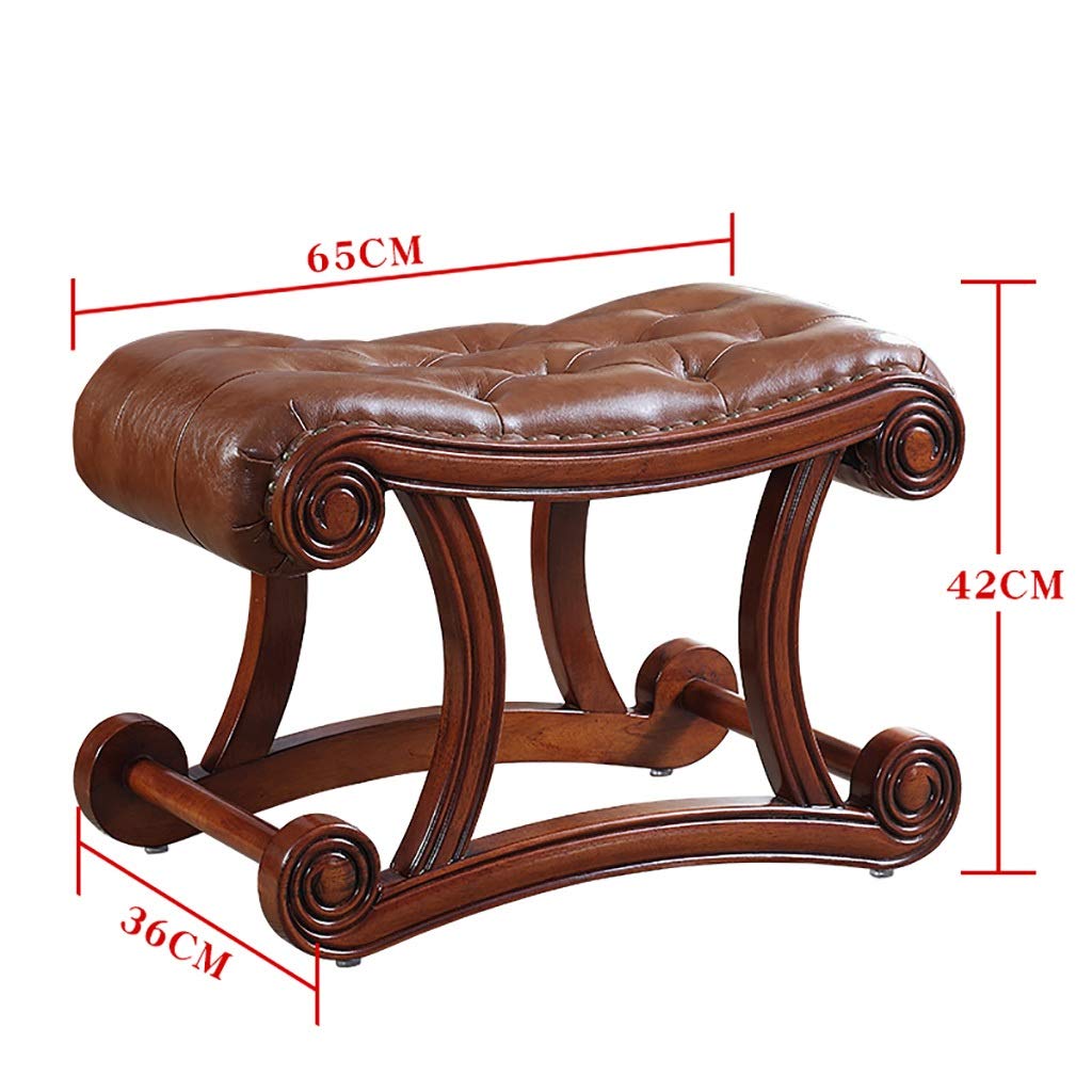 Otomano Retro marrón Antiguo, Madera de Caucho Antideslizante Creativa única para Sala de Estar, Entrada, Puerta, Taburete de sofá de Cuero de Madera Maciza Americana, (tamaño: L)