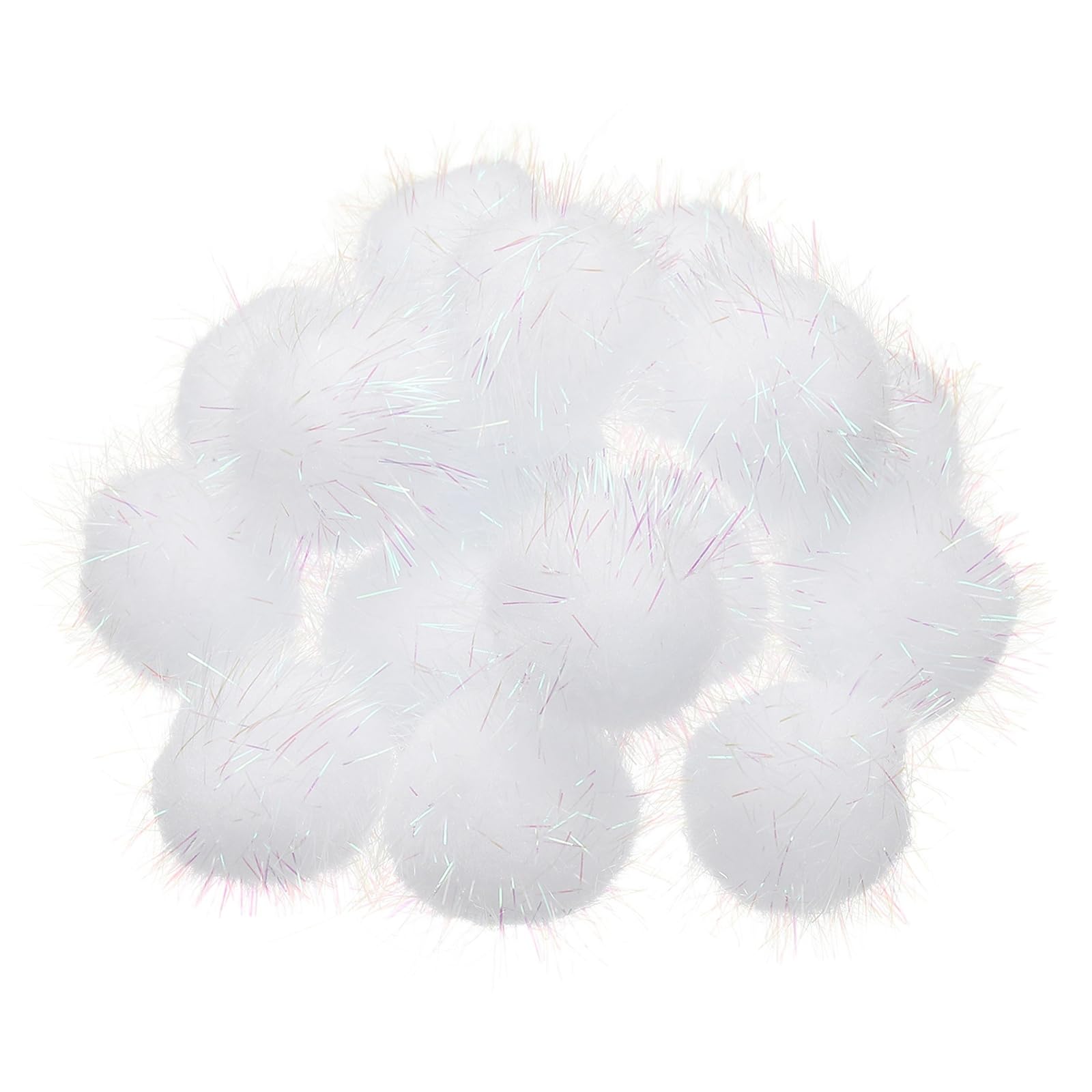 PATIKIL Sparkle Flash Balls, 16 Pcs 1.8 Inch Cat's Favorite Glitter Pom Poms Tinsel Fuzzy Balls for Pet DIY Craft Clothing Hats House Festival, White