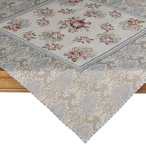 Tischdecke Mitteldecke 90 x 90 cm Gobelin Rosendesign beige grau Nostalgie Baumwollmischung rosa Rosen Tischdecke Mitteldecke 90 x 90 cm Gobelin Rosendesign beige grau Nostalgie Baumwollmischung rosa Rosen