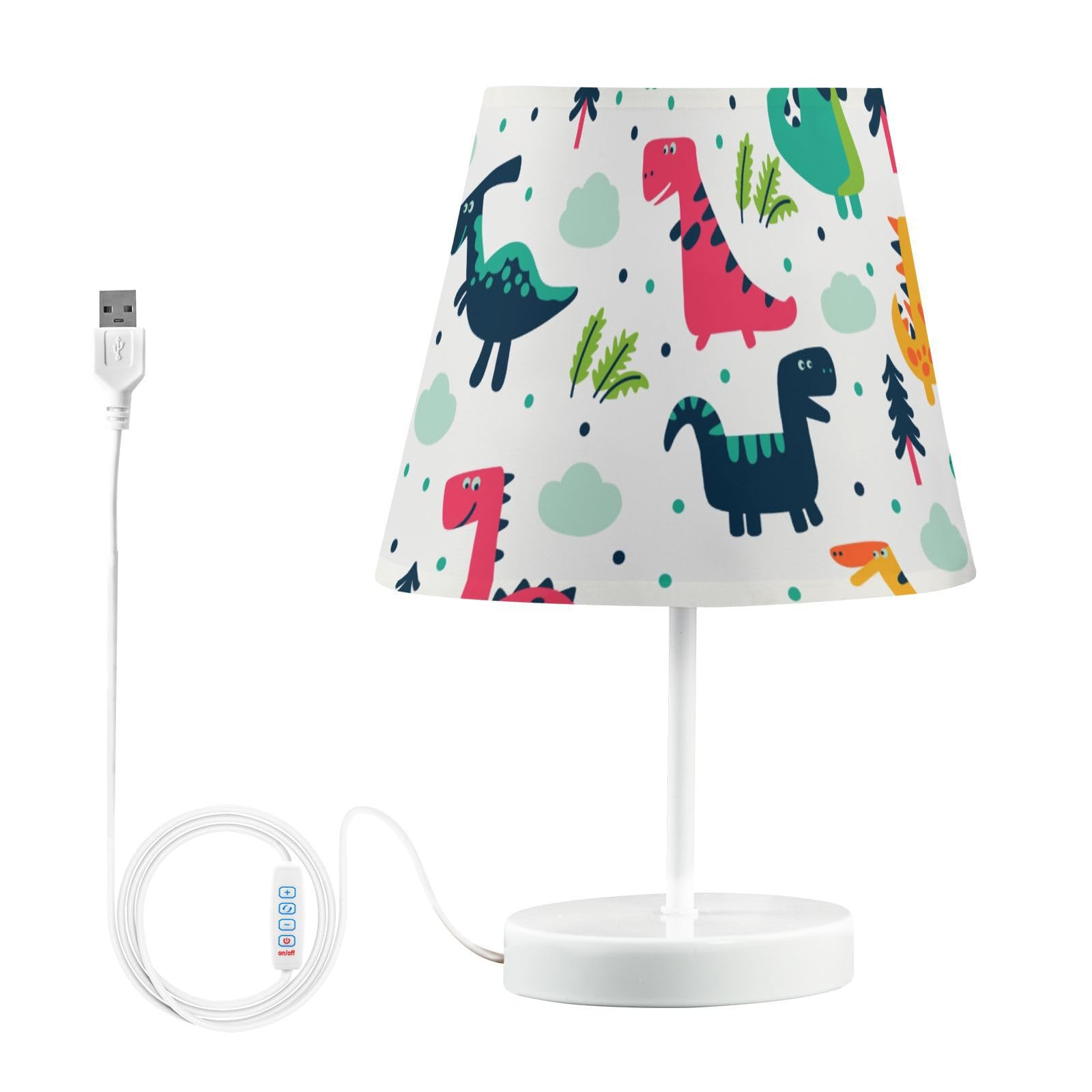 Mnsruu Lámpara de mesita de noche con diseño de dinosaurio infantil, bombillas LED, lámpara de escritorio, pantallas de tela para dormitorio, sala de estar, tamaño mediano
