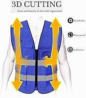 Vista 16 de HYCOPROT High Visibility Mesh Safety Reflective Vest with Pockets and Zipper, Meets ANSI/ISEA Standards