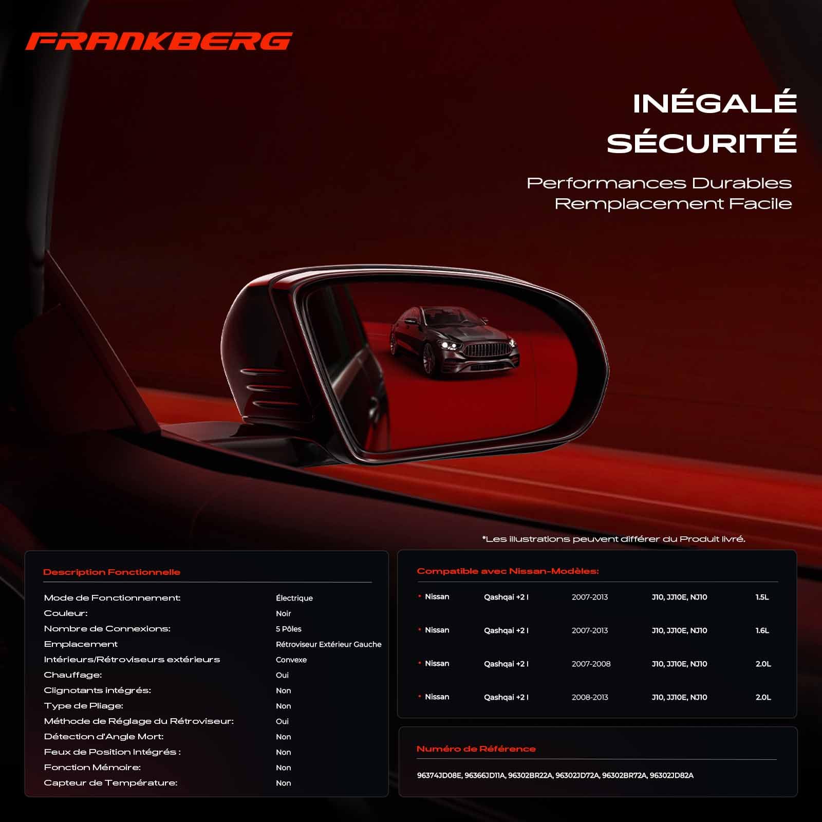 Frankberg Rétroviseur extérieur électrique, 96374JD08E