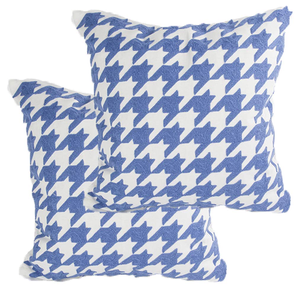 Set of 2 Decorative Boho Throw Pillow Covers Cushion Covers for Sofa Couch Living Room Bedroom Pillowcases (18x18, Blue Scottish Houndstooth)